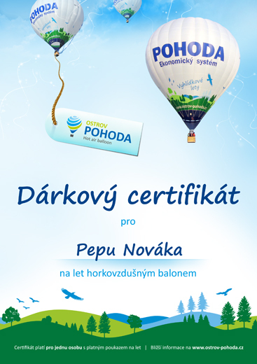 Dárkový certifikát na let balónem POHODA